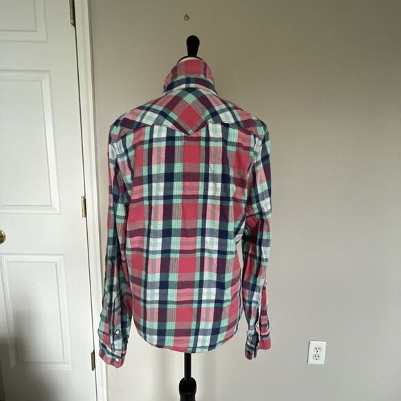 Hollister Plaid Western Shirt Long Sleeve Button Up Pink Green Casual - Picture 4 of 6